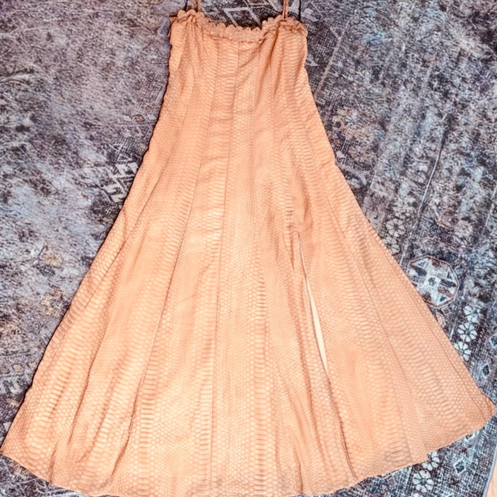 H&M Tan/Pale Orange Lined Maxi Dress Spaghetti Straps & Keyhole Back